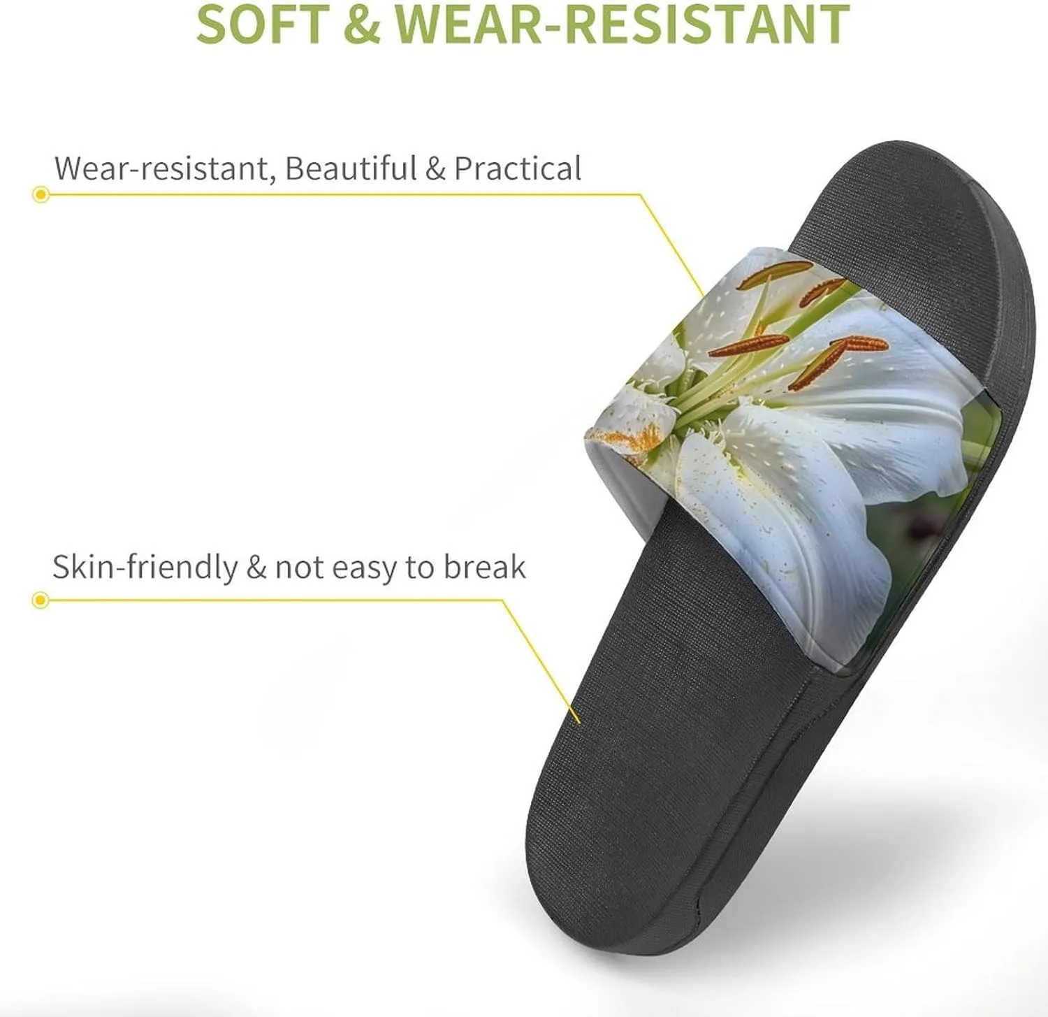 White Lily Blooming Flowers Slippers for Women Men Anti-Slip Shower Slides Open Toe Slippers for Home Outdoor Beach