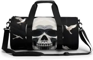 White Skeletons Cylindrical Gym Bag Travel Duffel Bag with Dry Wet Separated Pocket for Men And Women Overnight Bag Weekender Bag Training Handbag Yoga Bag