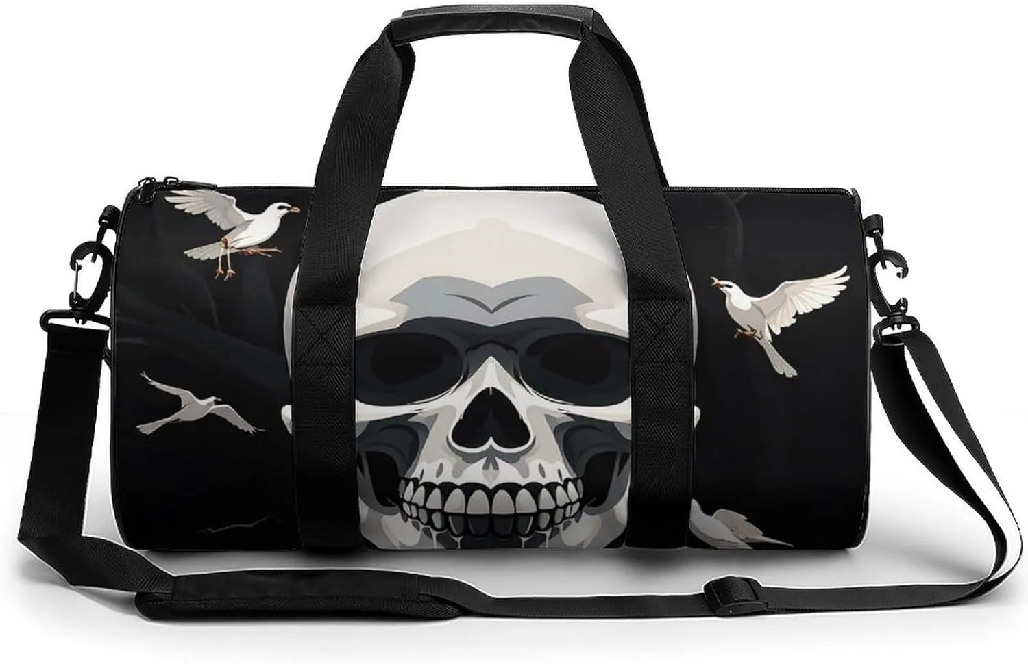 White Skeletons Cylindrical Gym Bag Travel Duffel Bag with Dry Wet Separated Pocket for Men And Women Overnight Bag Weekender Bag Training Handbag Yoga Bag