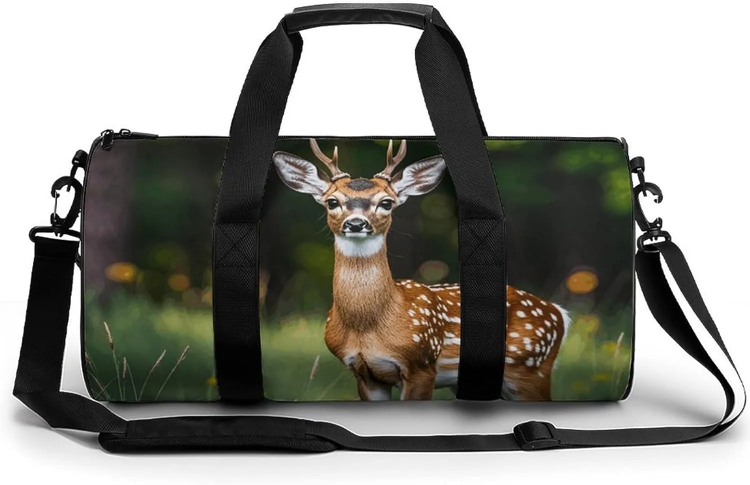 Whitetail Deer Fawn in Wilderness Stag Cylindrical Gym Bag Travel Duffel Bag with Dry Wet Separated Pocket for Men And Women Overnight Bag Weekender Bag Training Handbag Yoga Bag