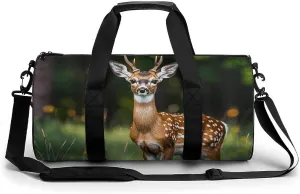 Whitetail Deer Fawn in Wilderness Stag Cylindrical Gym Bag Travel Duffel Bag with Dry Wet Separated Pocket for Men And Women Overnight Bag Weekender Bag Training Handbag Yoga Bag