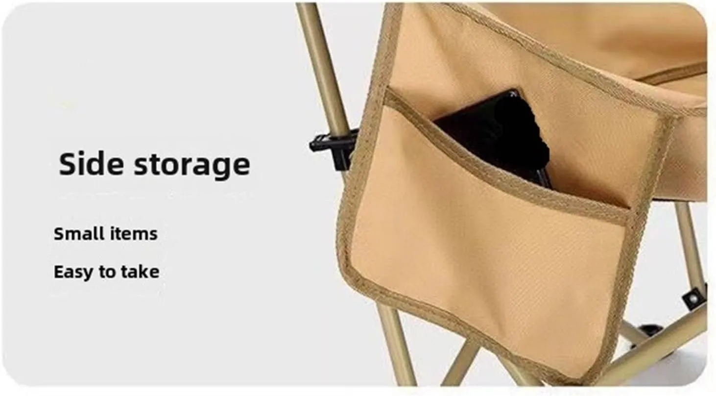 Widened High Back Chair Outdoor Folding Camping Chair Multifunctional Home Portable Fishing Stool(Khaki)