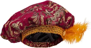 Willyacos Mens Medieval Tudor Hat with Feather Muffin Top Hat Renaissance Tudor Flat Cap Minstrel Costume Headwear Headpiece