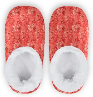 Winter House Slippers for Women/Men with Red Flower Background Element Cozy Fleece Slippers