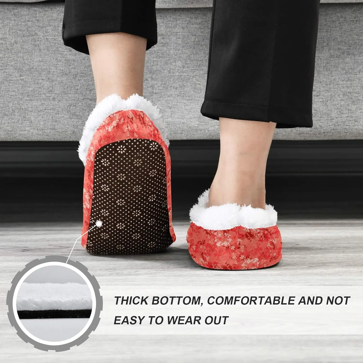 Winter House Slippers for Women/Men with Red Flower Background Element Cozy Fleece Slippers