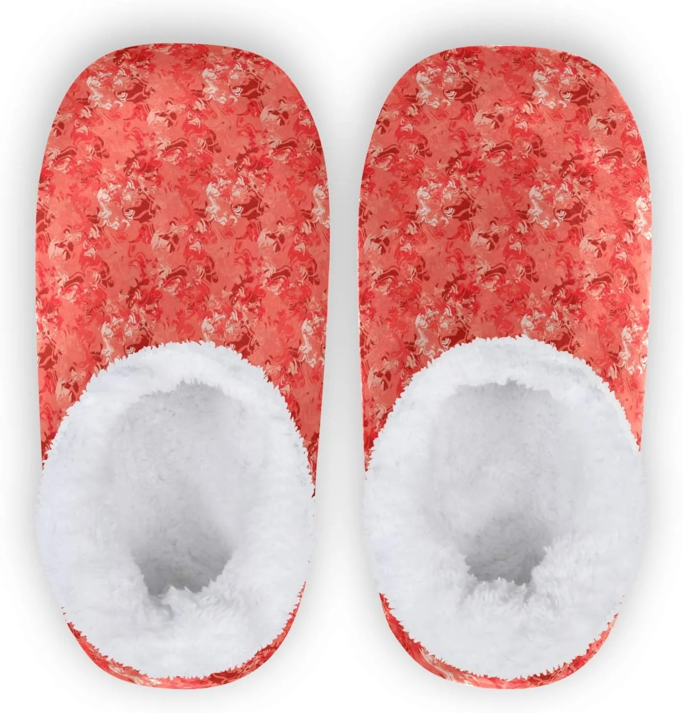 Winter House Slippers for Women/Men with Red Flower Background Element Cozy Fleece Slippers
