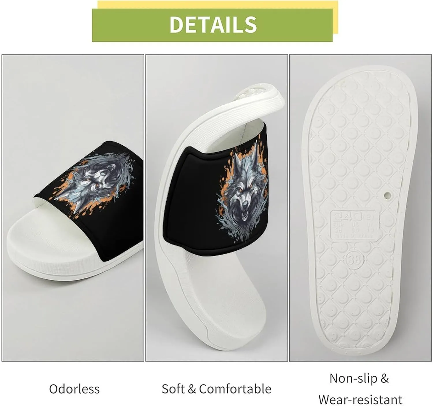 Wolf Home Slipper PVC Open Toe Shower Shoes Non-Slip Bathroom Sandals Pool Sandals for Men Women