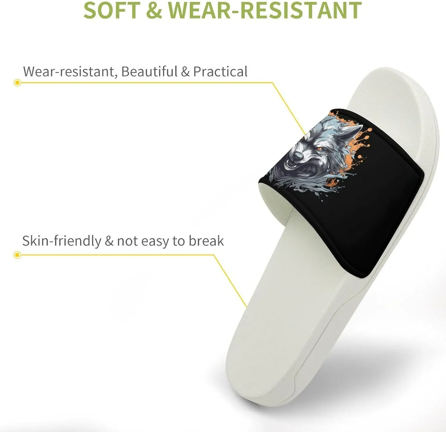 Wolf Home Slipper PVC Open Toe Shower Shoes Non-Slip Bathroom Sandals Pool Sandals for Men Women