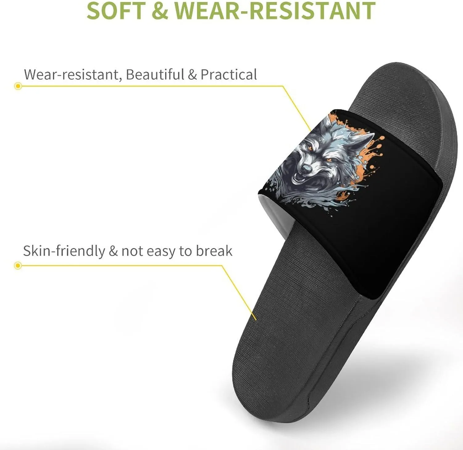 Wolf Home Slipper PVC Open Toe Shower Shoes Non-Slip Bathroom Sandals Pool Sandals for Men Women