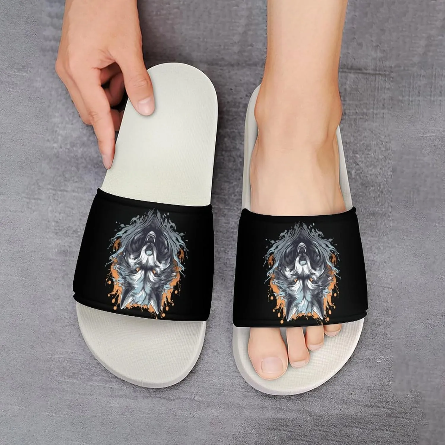 Wolf Home Slipper PVC Open Toe Shower Shoes Non-Slip Bathroom Sandals Pool Sandals for Men Women