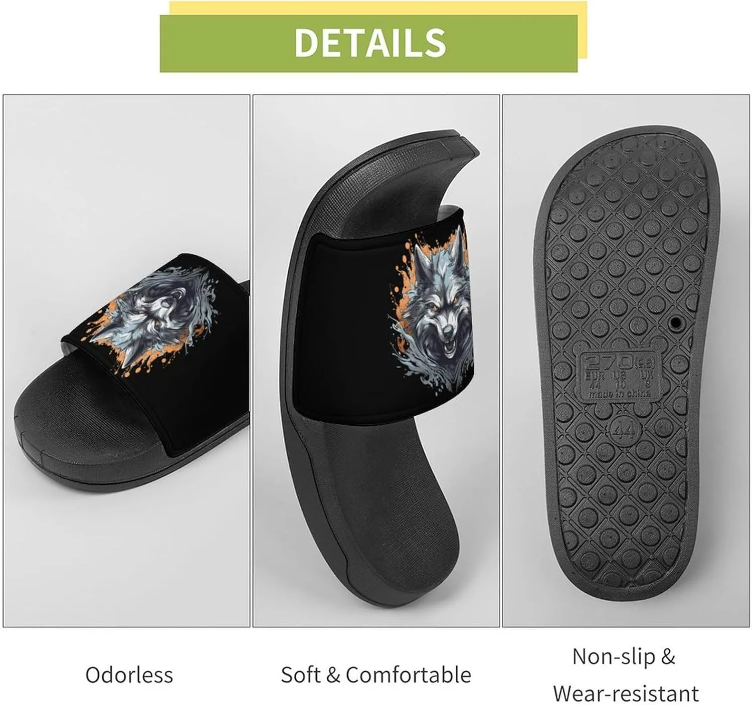 Wolf Home Slipper PVC Open Toe Shower Shoes Non-Slip Bathroom Sandals Pool Sandals for Men Women
