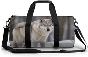 Wolf in The Snow Cylindrical Gym Bag Travel Duffel Bag with Dry Wet Separated Pocket for Men And Women Overnight Bag Weekender Bag Training Handbag Yoga Bag
