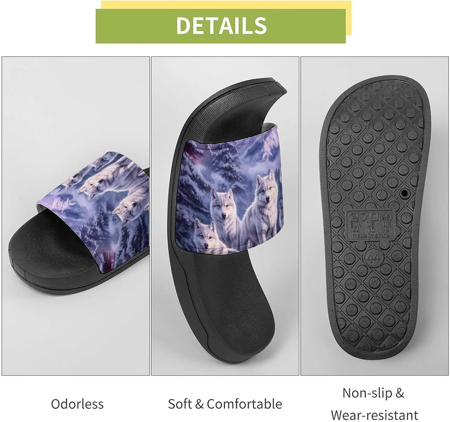 Wolf Mountains Purple Sunset Slippers Indoor Outdoor Unisex House Slipper Shower Slippers Non-Slip Open Toe Shoes