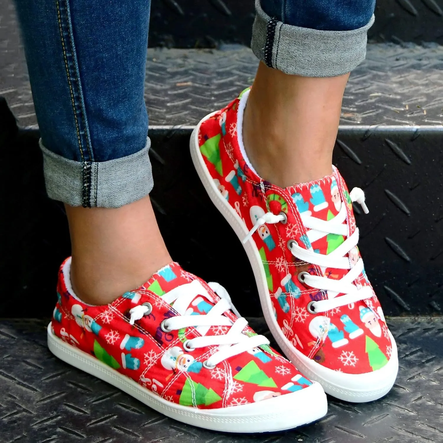 Women Christmas Printed Canvas Shoes Fashion Comfortable Casual Shoes Autumn and Winter Women's Casual Shoes Walking Shoes Colorful Sneakers for Women