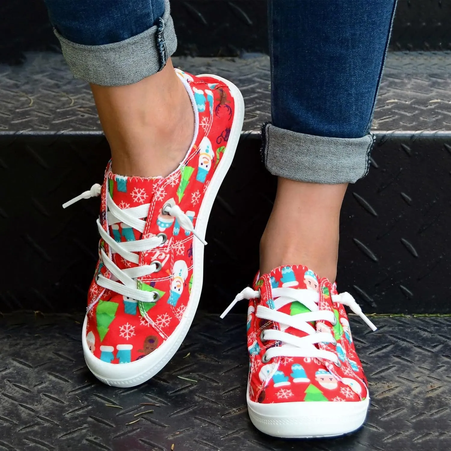 Women Christmas Printed Canvas Shoes Fashion Comfortable Casual Shoes Autumn and Winter Women's Casual Shoes Walking Shoes Colorful Sneakers for Women