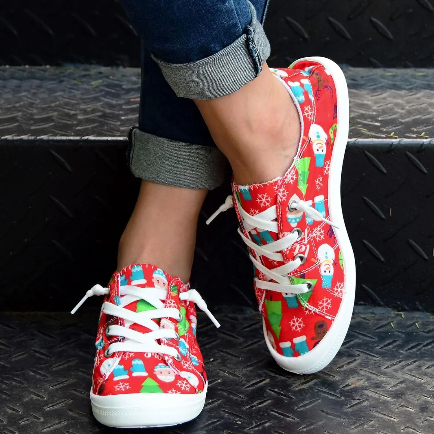 Women Christmas Printed Canvas Shoes Fashion Comfortable Casual Shoes Autumn and Winter Women's Casual Shoes Walking Shoes Colorful Sneakers for Women