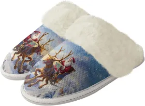 Women Novelty Print Fuzzy Slippers Winter Casual Slip-on Indoor Shoes Warm Cozy House Slipper Bedroom Slippers