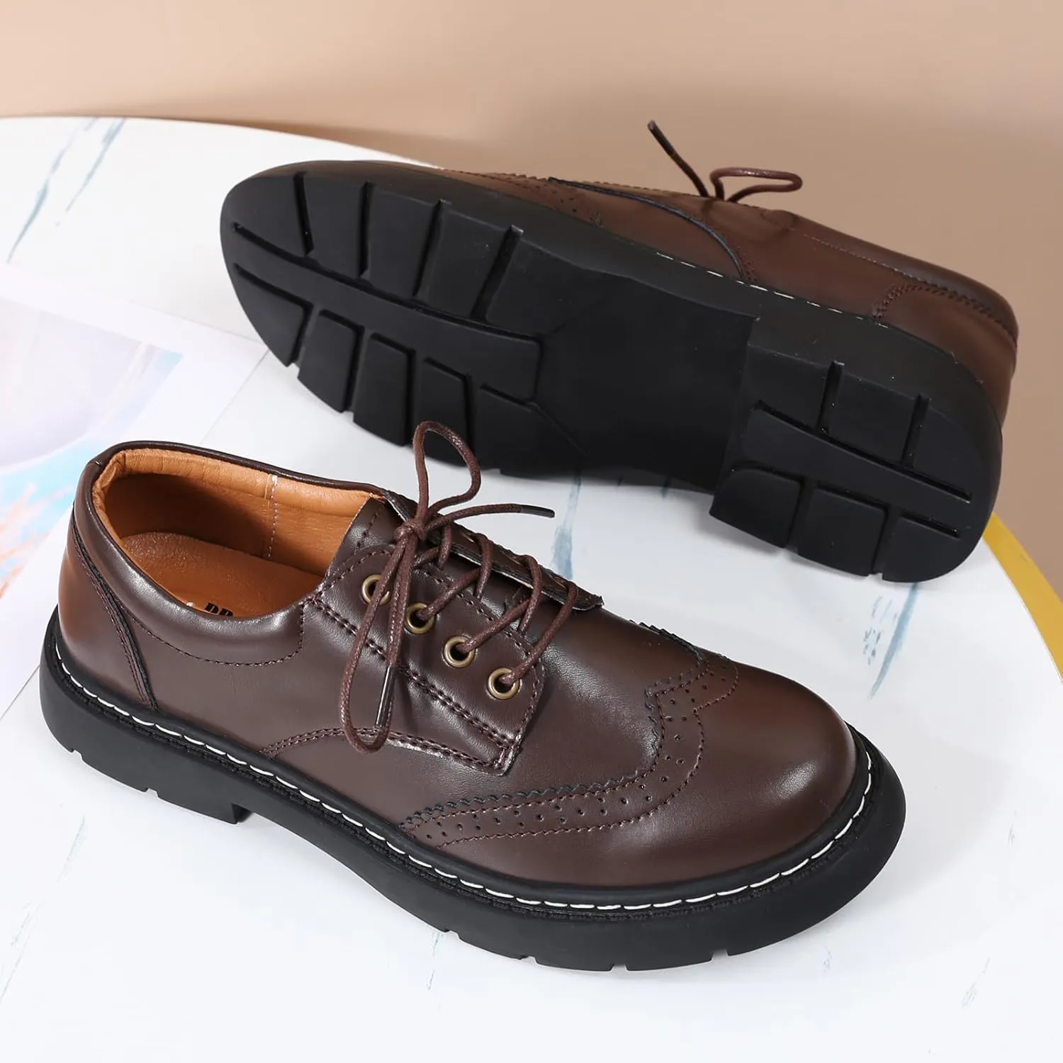 Women Oxford Shoes, Lace Up,Slip Resistant,Brogue Style,Platform Casual Comfort Work Office Dressy Business Shoes for Girls Ladies Women