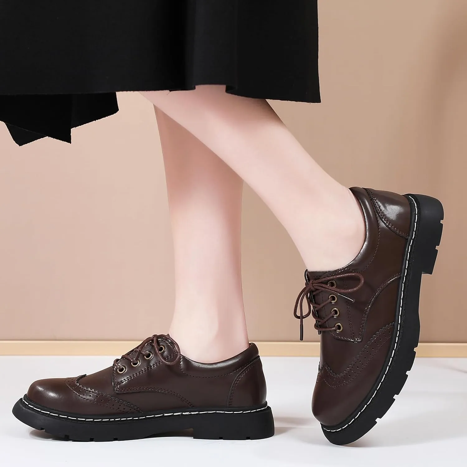 Women Oxford Shoes, Lace Up,Slip Resistant,Brogue Style,Platform Casual Comfort Work Office Dressy Business Shoes for Girls Ladies Women