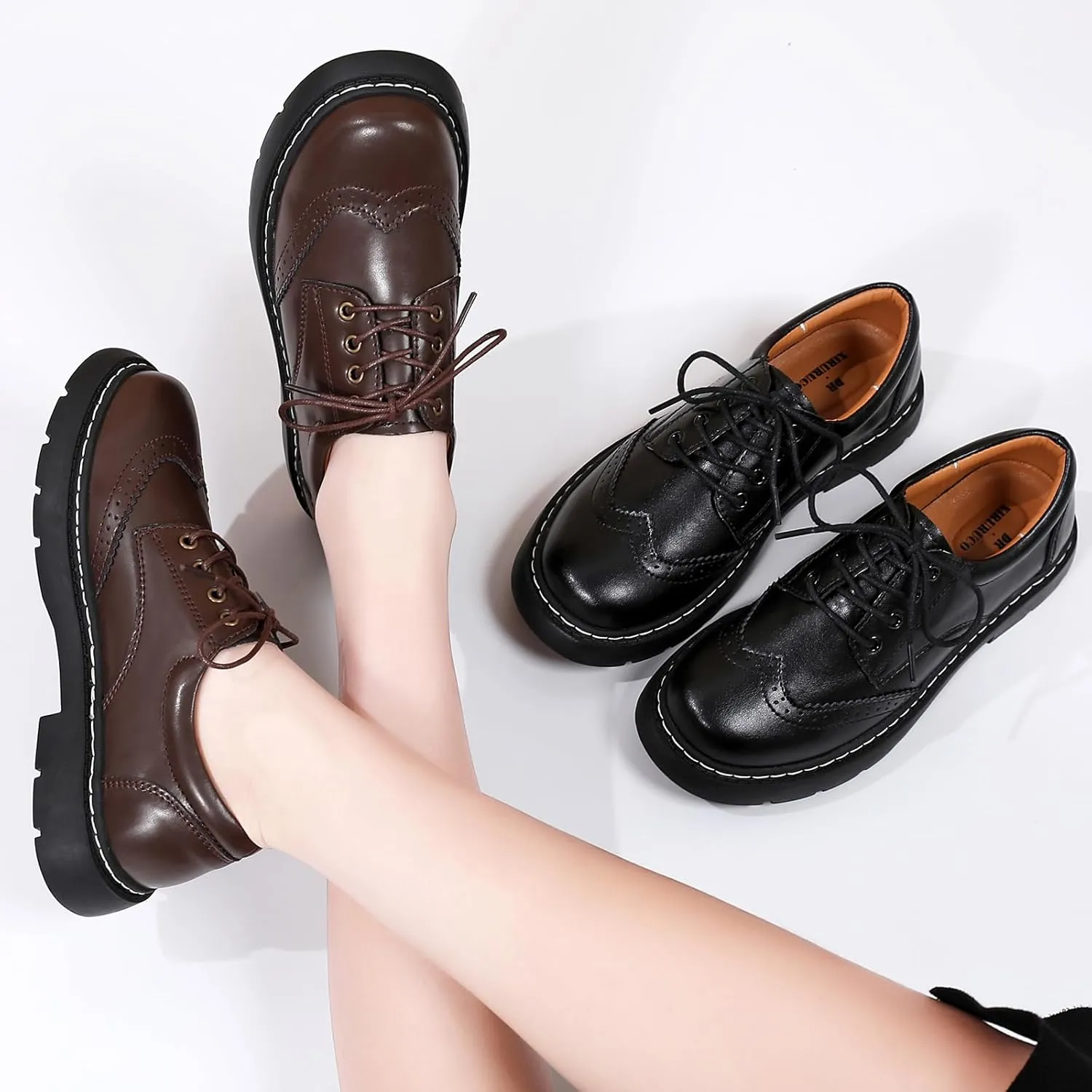 Women Oxford Shoes, Lace Up,Slip Resistant,Brogue Style,Platform Casual Comfort Work Office Dressy Business Shoes for Girls Ladies Women