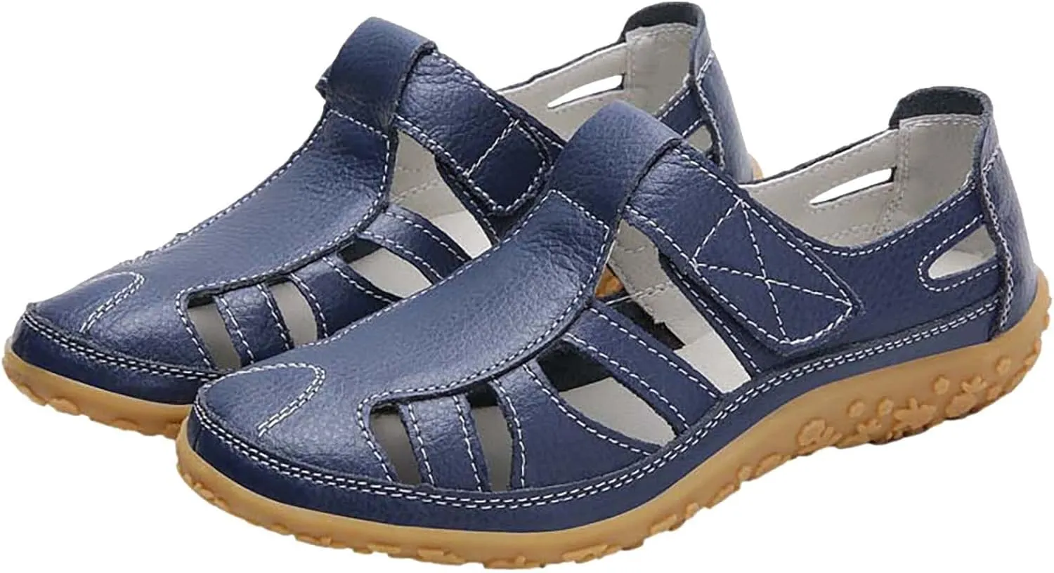 Women Summer Hollow Out Flat Sandals with Closed Toe Casual Slip-On Work Shoes Soft Dressy Footwear Sandal