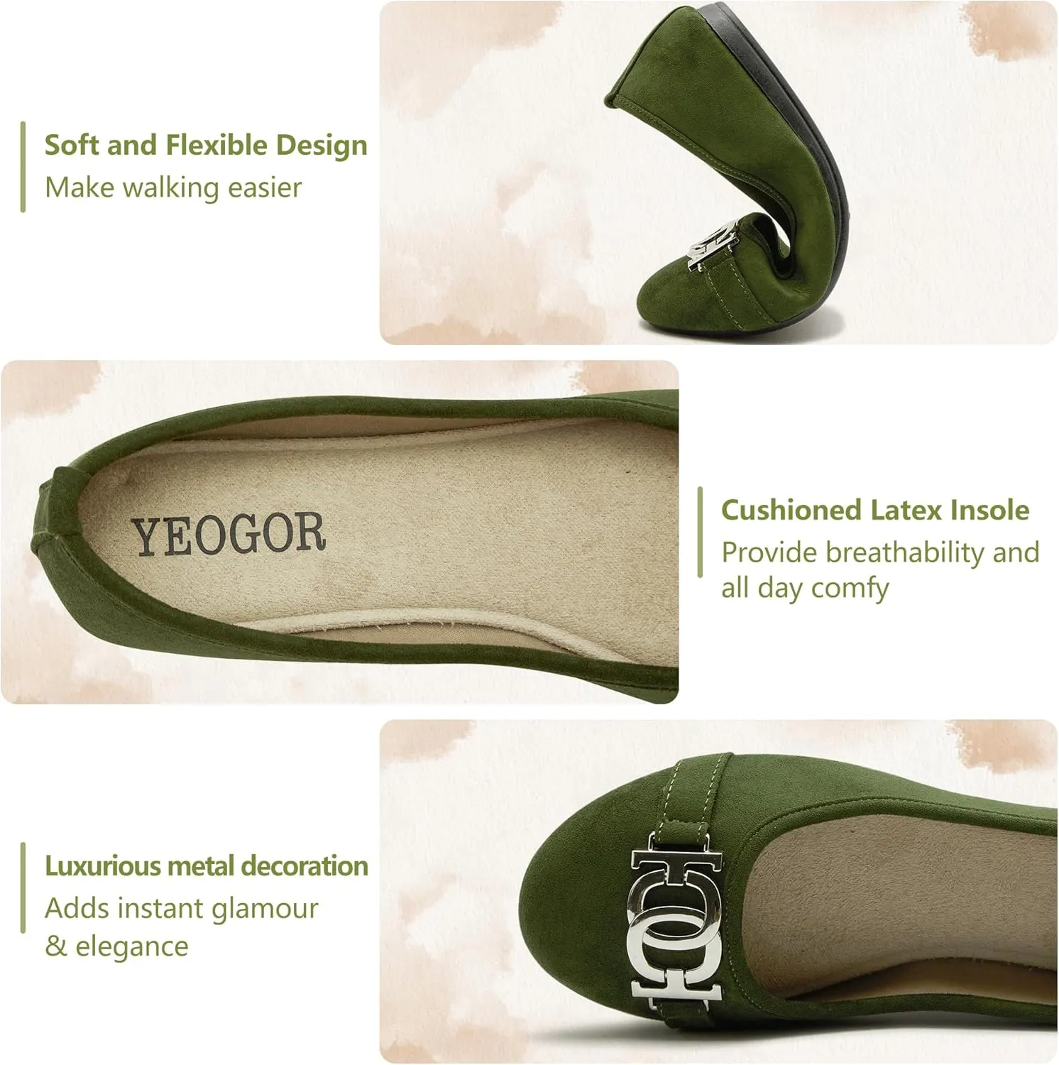 Women's Ballet Shoes Comfortable Slip on Round Toe Flat Casual Shoes for Walking, Driving, Dressy