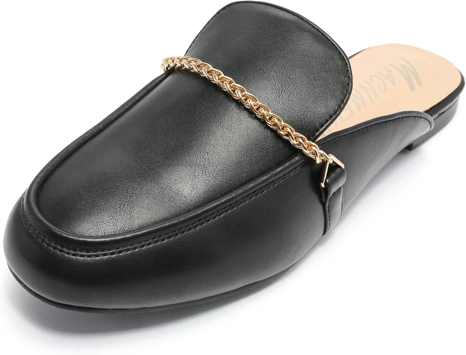 Women's Black Mules: Round Toe, Backless, Slides, Comfortable, Metal Buckle