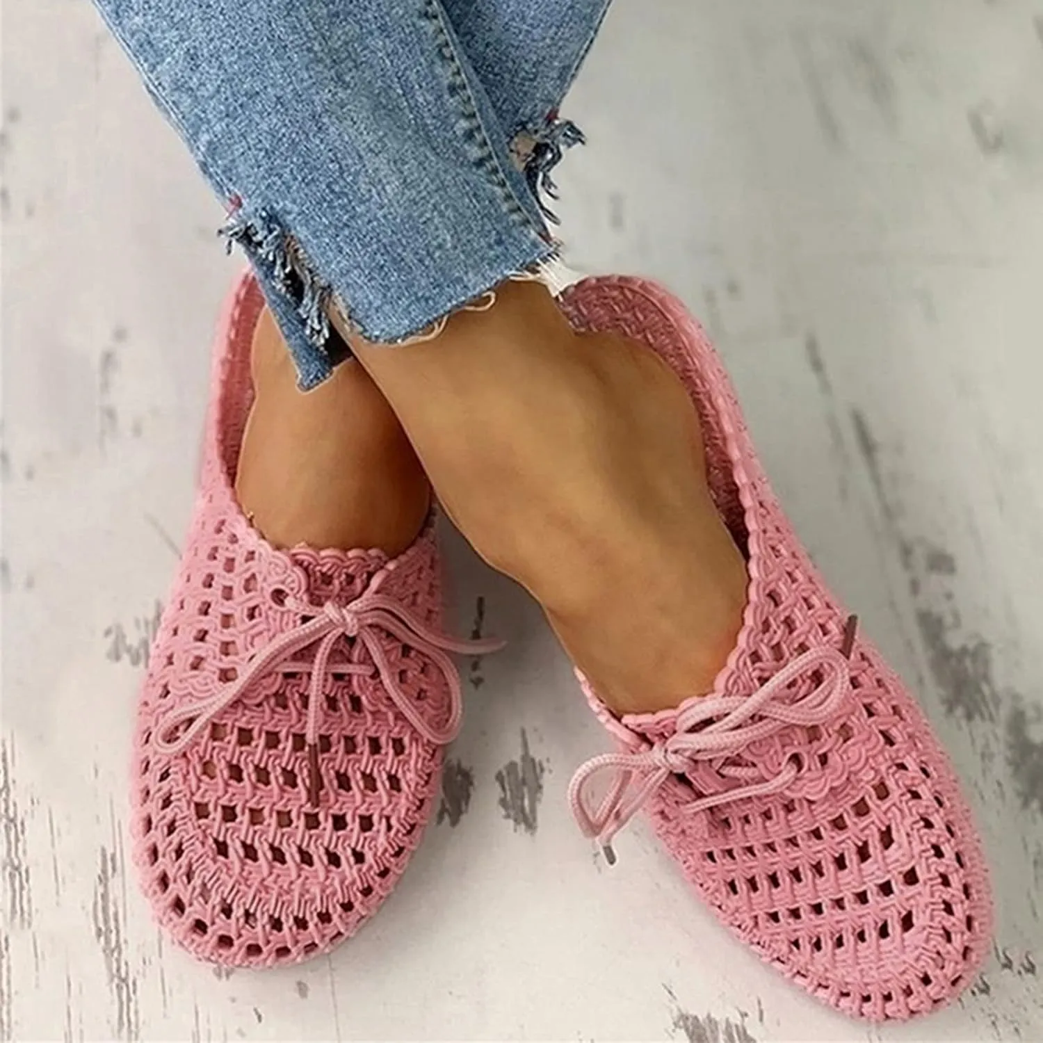 Women's Breathable Mesh Slip-On Sandals - Garden Slippers, Hollow Out Flat Heel Slide Sandals, Summer Mules, Closed Toe Beach Shoes, White, US8/EU40