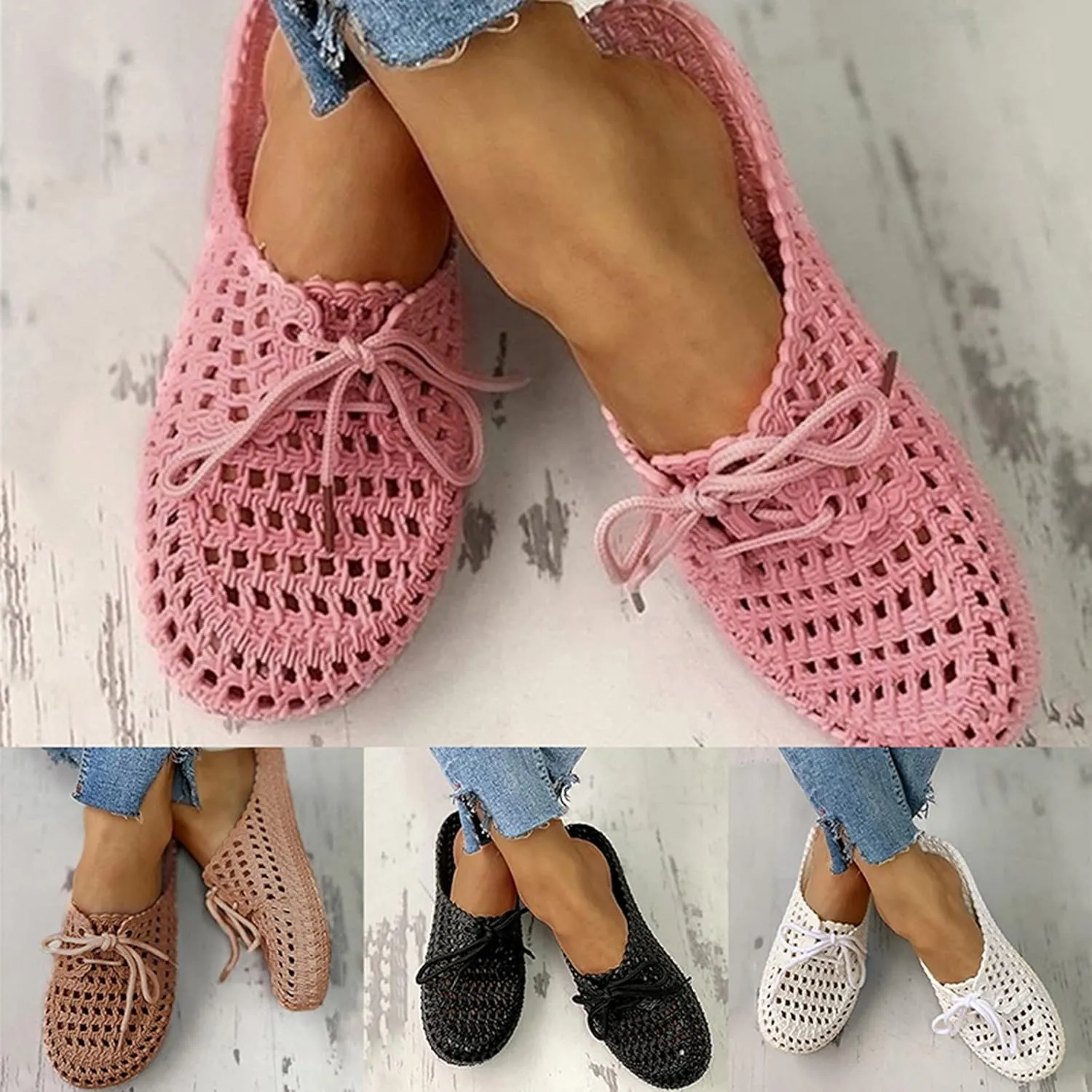 Women's Breathable Mesh Slip-On Sandals - Garden Slippers, Hollow Out Flat Heel Slide Sandals, Summer Mules, Closed Toe Beach Shoes, White, US8/EU40