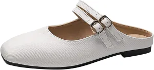 Women's Closed Toe Slip-on Mules Shoes,Comfort Backless Mary Jane Shoes Double Buckle Breathable Slingback Walking Flat Slide Sandals