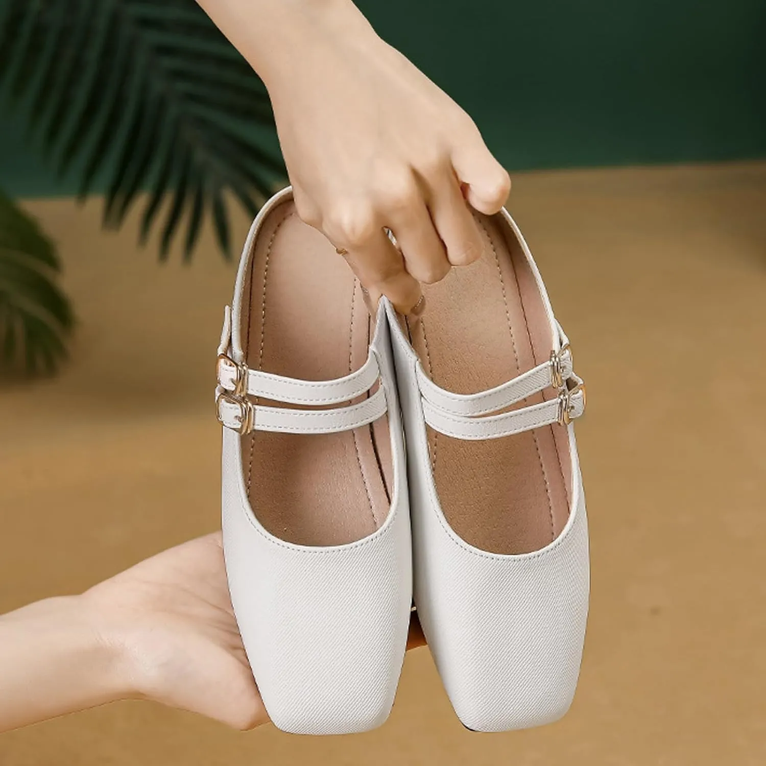 Women's Closed Toe Slip-on Mules Shoes,Comfort Backless Mary Jane Shoes Double Buckle Breathable Slingback Walking Flat Slide Sandals