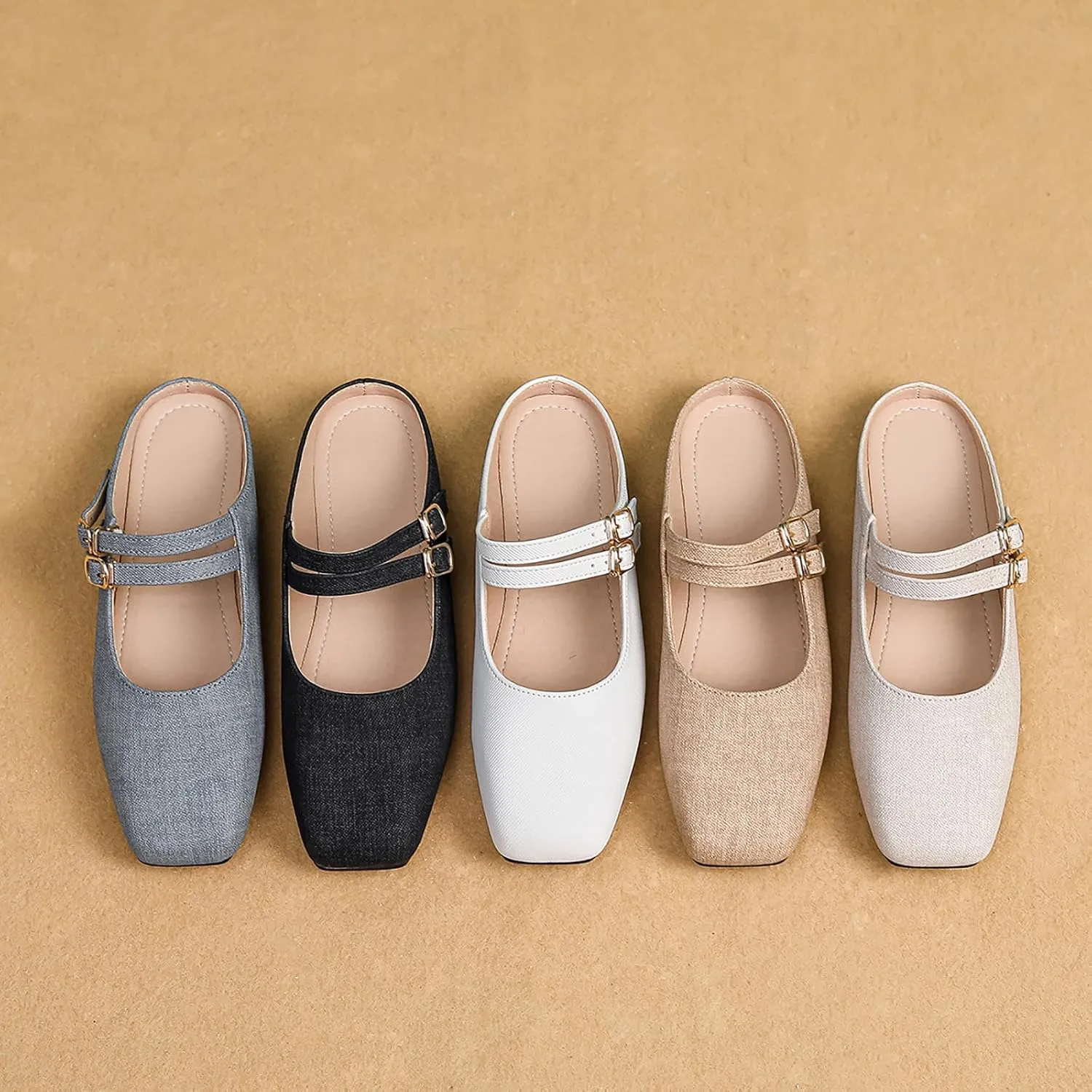 Women's Closed Toe Slip-on Mules Shoes,Comfort Backless Mary Jane Shoes Double Buckle Breathable Slingback Walking Flat Slide Sandals