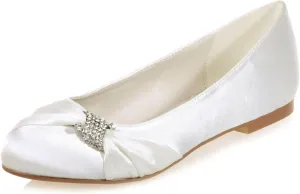 Women's Crystal Wedding Flats for Bride Comfortable Satin Wedding Shoes Low Heels Bridal Flats Evening Prom Party Dress Shoes Pumps