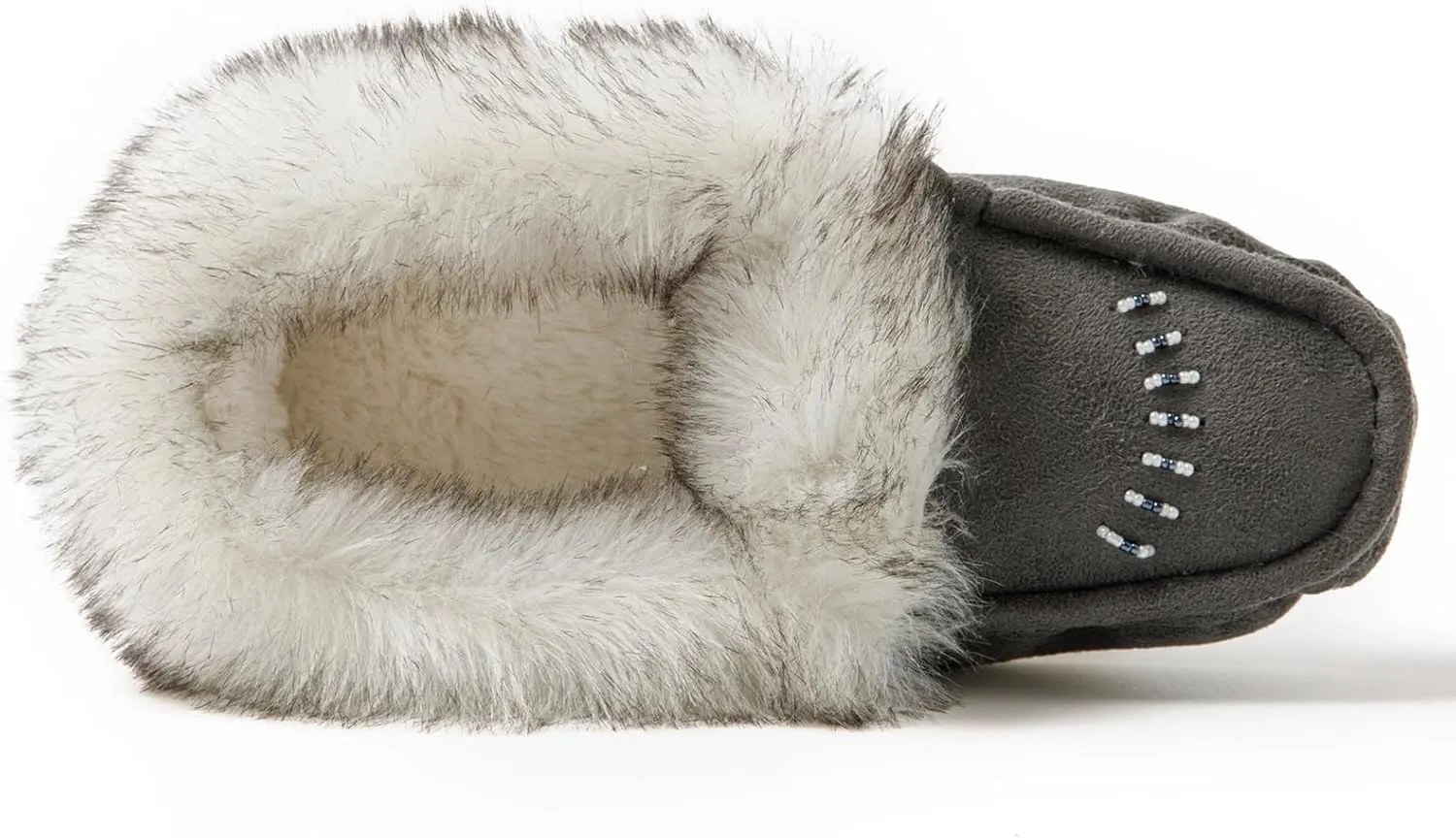Women's Faux-Fur Beaded Vegan Moccasin Slipper Shoes