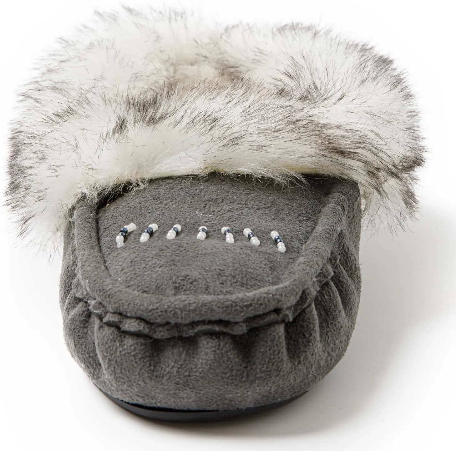 Women's Faux-Fur Beaded Vegan Moccasin Slipper Shoes