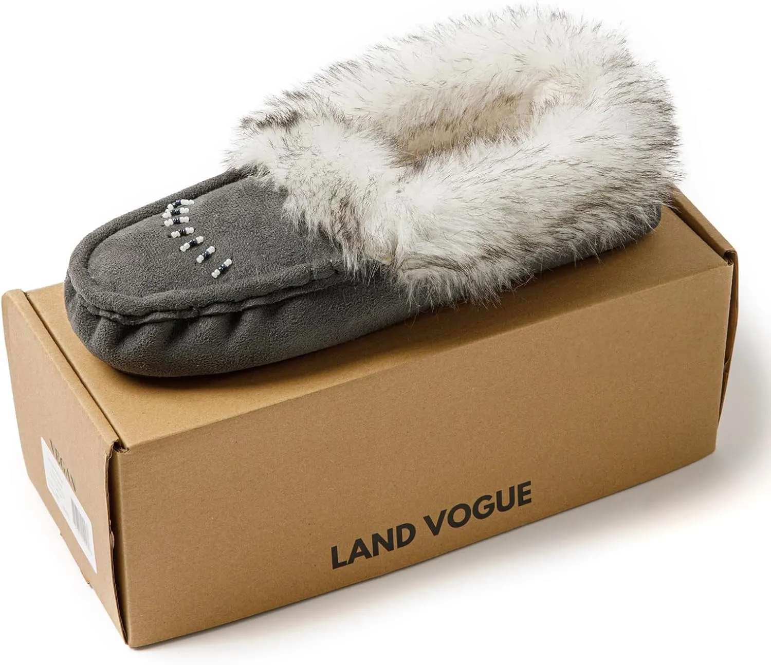 Women's Faux-Fur Beaded Vegan Moccasin Slipper Shoes