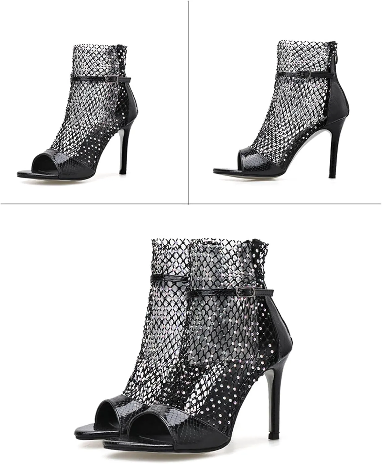 Women's Fish Mouth Rhinestone Peep Toe Stiletto Ankle Boots， sandal boots for women open toe,Summer Classic Booties Fashion Evening Party Sexy Pumps