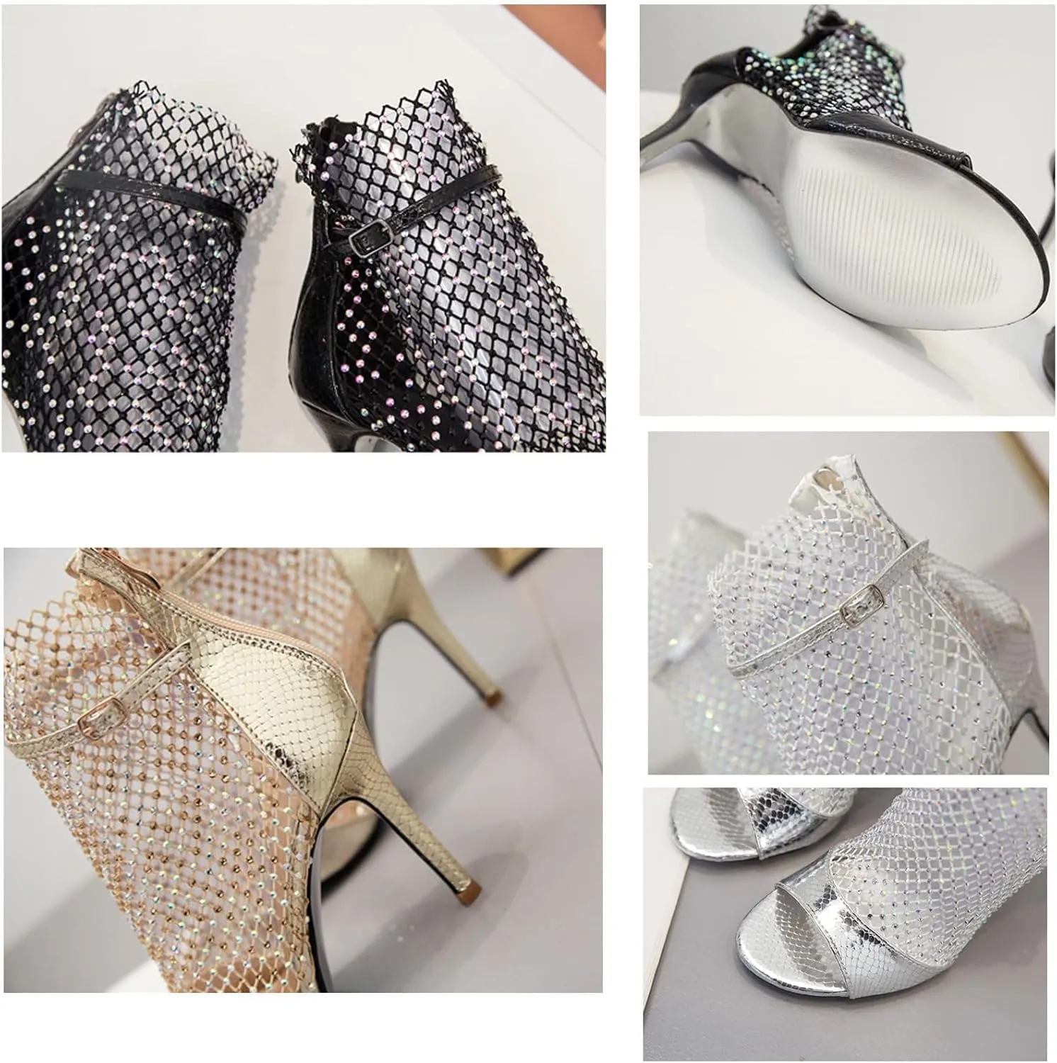 Women's Fish Mouth Rhinestone Peep Toe Stiletto Ankle Boots， sandal boots for women open toe,Summer Classic Booties Fashion Evening Party Sexy Pumps