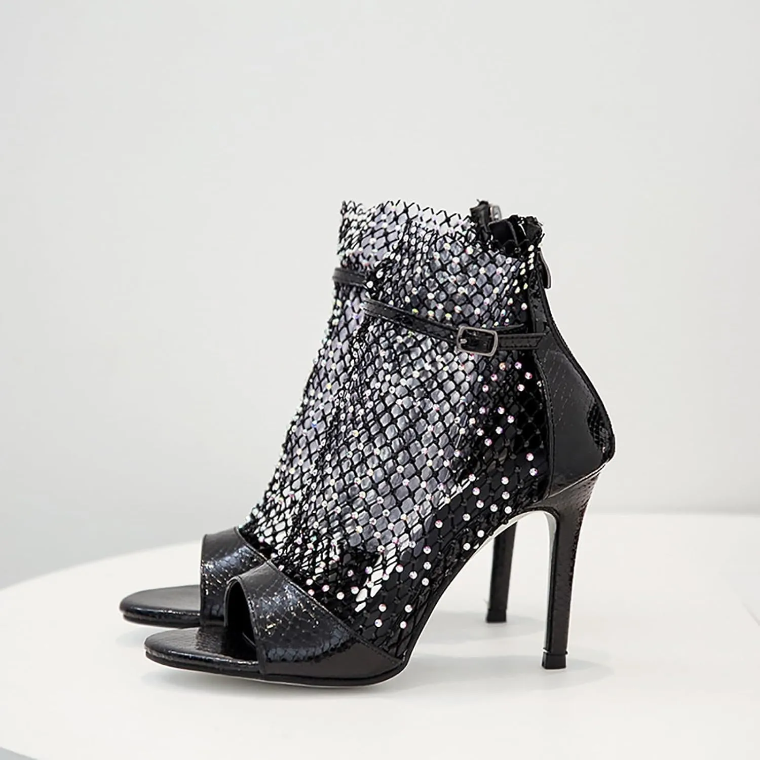 Women's Fish Mouth Rhinestone Peep Toe Stiletto Ankle Boots， sandal boots for women open toe,Summer Classic Booties Fashion Evening Party Sexy Pumps