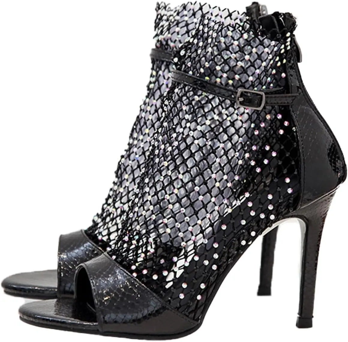 Women's Fish Mouth Rhinestone Peep Toe Stiletto Ankle Boots， sandal boots for women open toe,Summer Classic Booties Fashion Evening Party Sexy Pumps