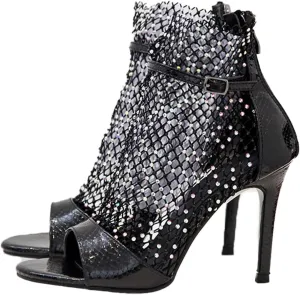 Women's Fish Mouth Rhinestone Peep Toe Stiletto Ankle Boots， sandal boots for women open toe,Summer Classic Booties Fashion Evening Party Sexy Pumps