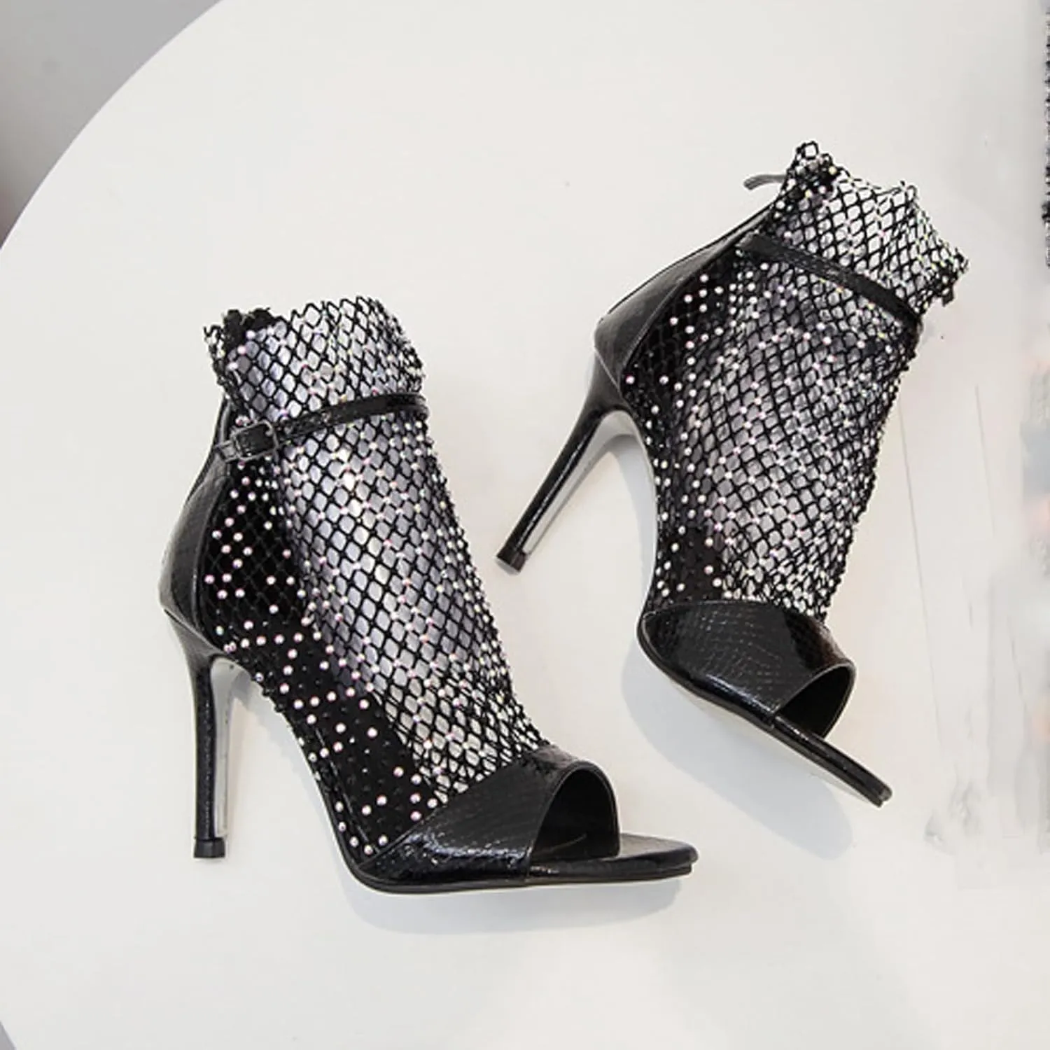 Women's Fish Mouth Rhinestone Peep Toe Stiletto Ankle Boots， sandal boots for women open toe,Summer Classic Booties Fashion Evening Party Sexy Pumps