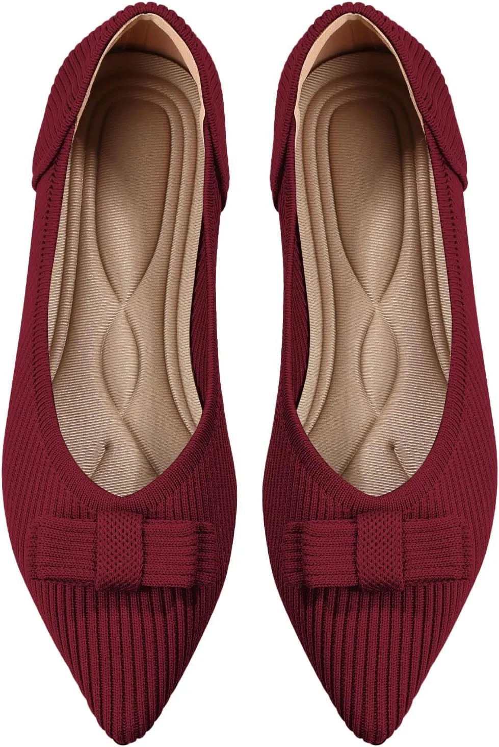Women's Flats Pointed Toe Ballet Shoes with Bow Comfortable Knit Dressy Flat