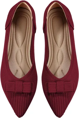 Women's Flats Pointed Toe Ballet Shoes with Bow Comfortable Knit Dressy Flat