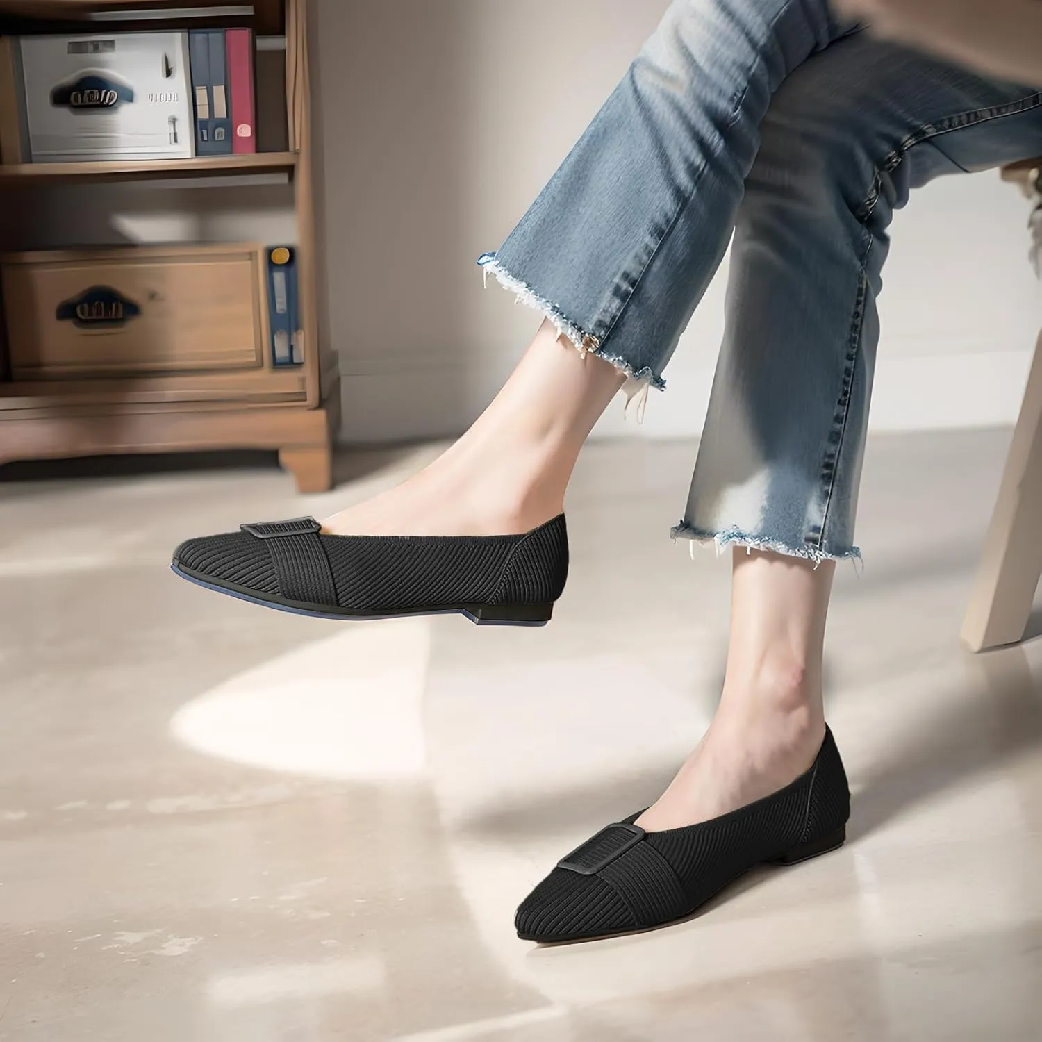 Women's Flats Pointed Toe Knit Ballet Comfortable Casual Dressy Office Shoes Work Flat