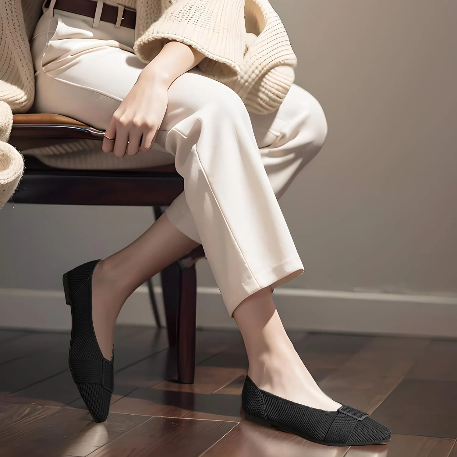 Women's Flats Pointed Toe Knit Ballet Comfortable Casual Dressy Office Shoes Work Flat
