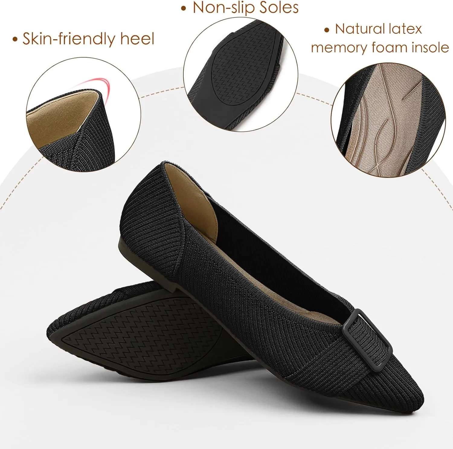 Women's Flats Pointed Toe Knit Ballet Comfortable Casual Dressy Office Shoes Work Flat