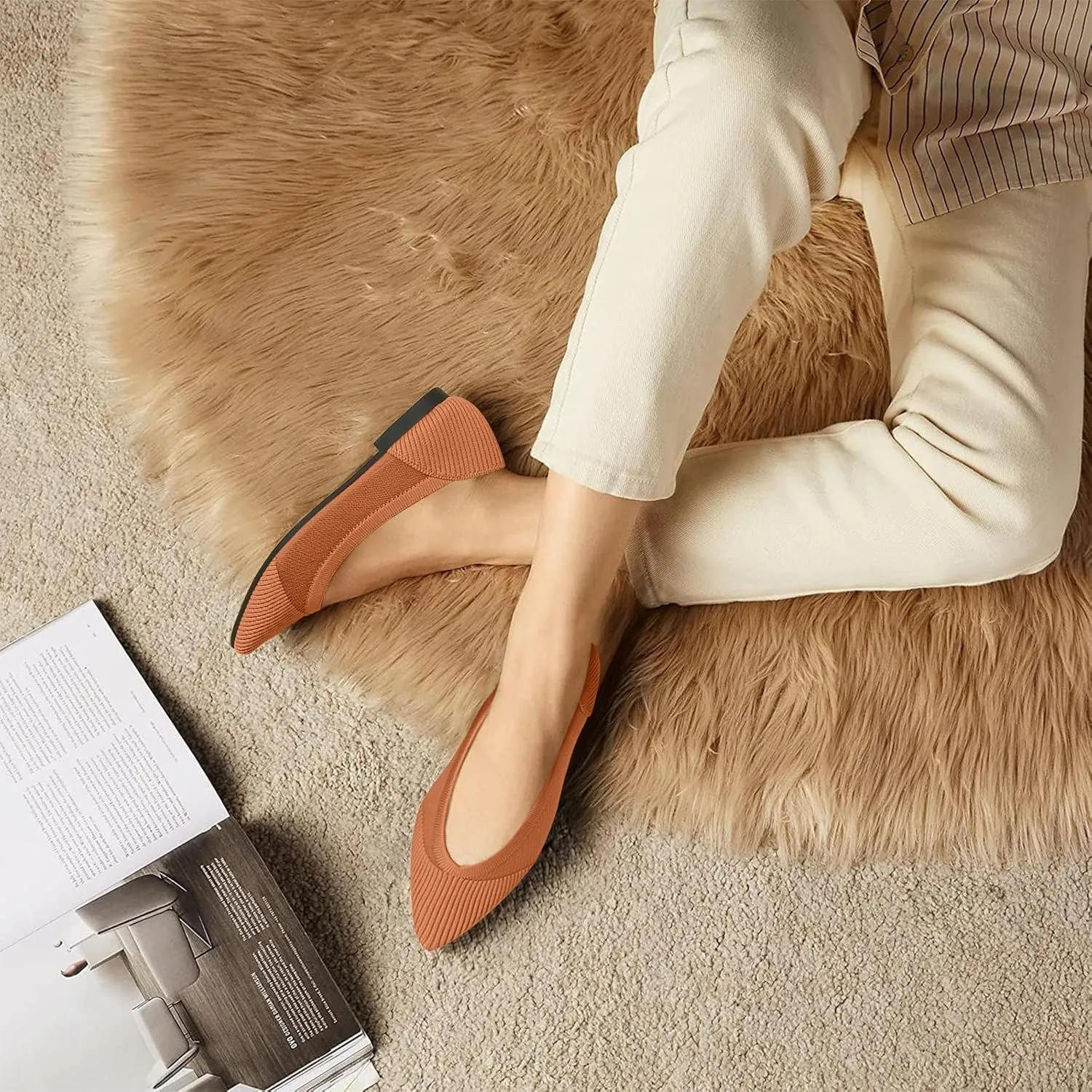 Women's Flats Shoes Pointed Toe Knit Ballet Comfortable Dressy Mesh Flat