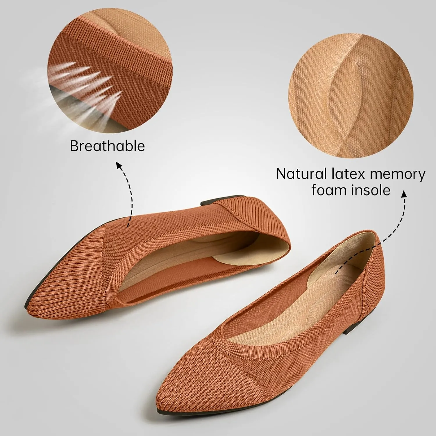 Women's Flats Shoes Pointed Toe Knit Ballet Comfortable Dressy Mesh Flat