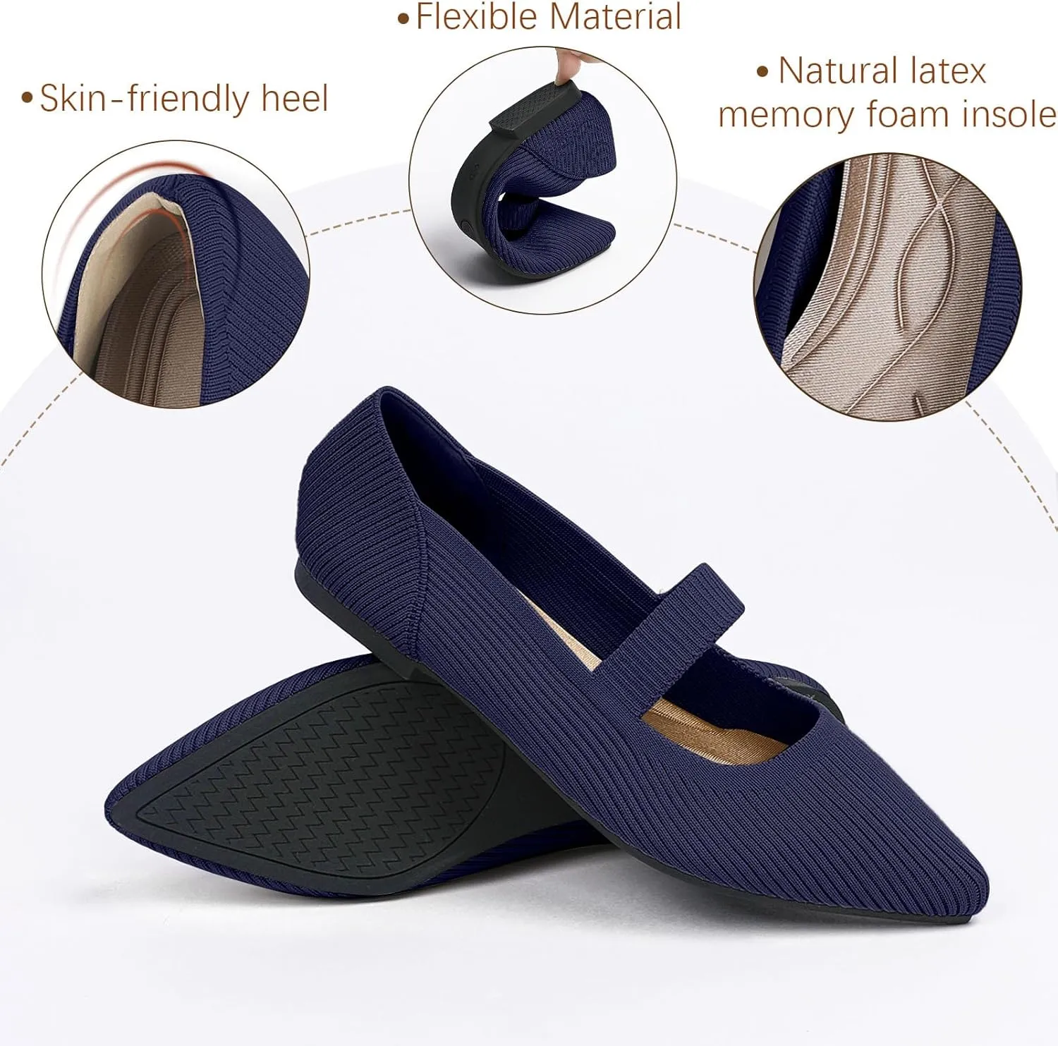 Women's Flats Shoes Pointed Toe Knit Washable Ballet Comfortable Dressy Mary Jane Flat